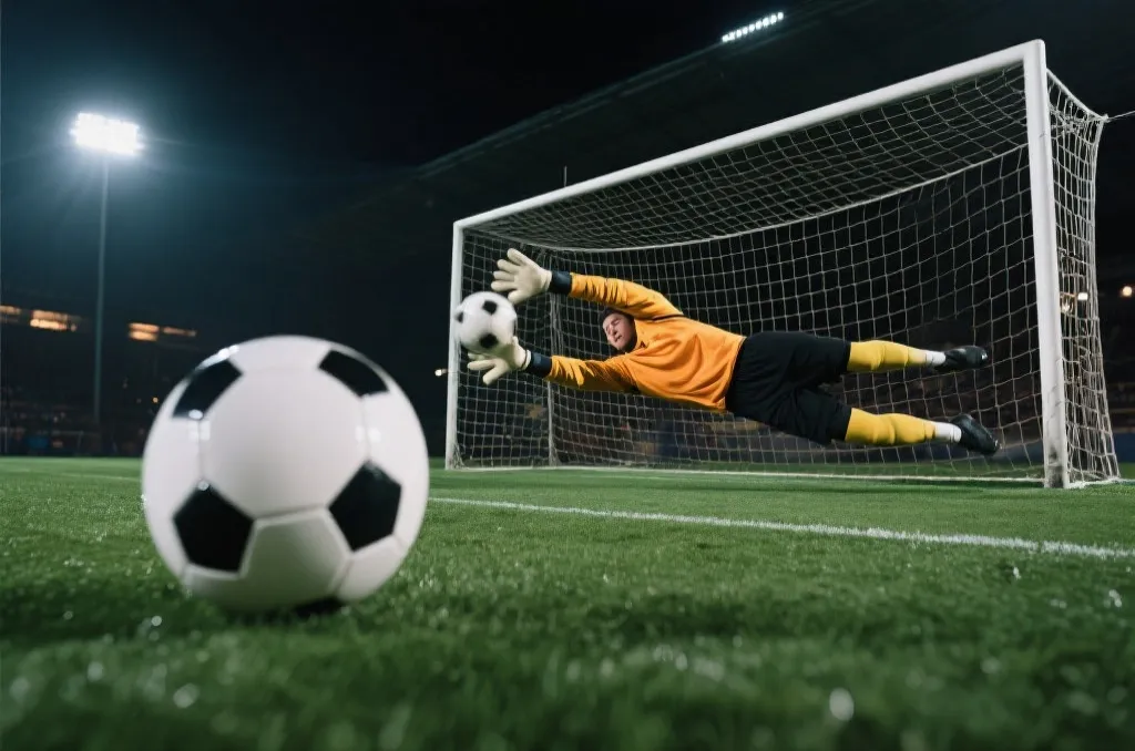 点球大战瞬间，守门员飞身扑救